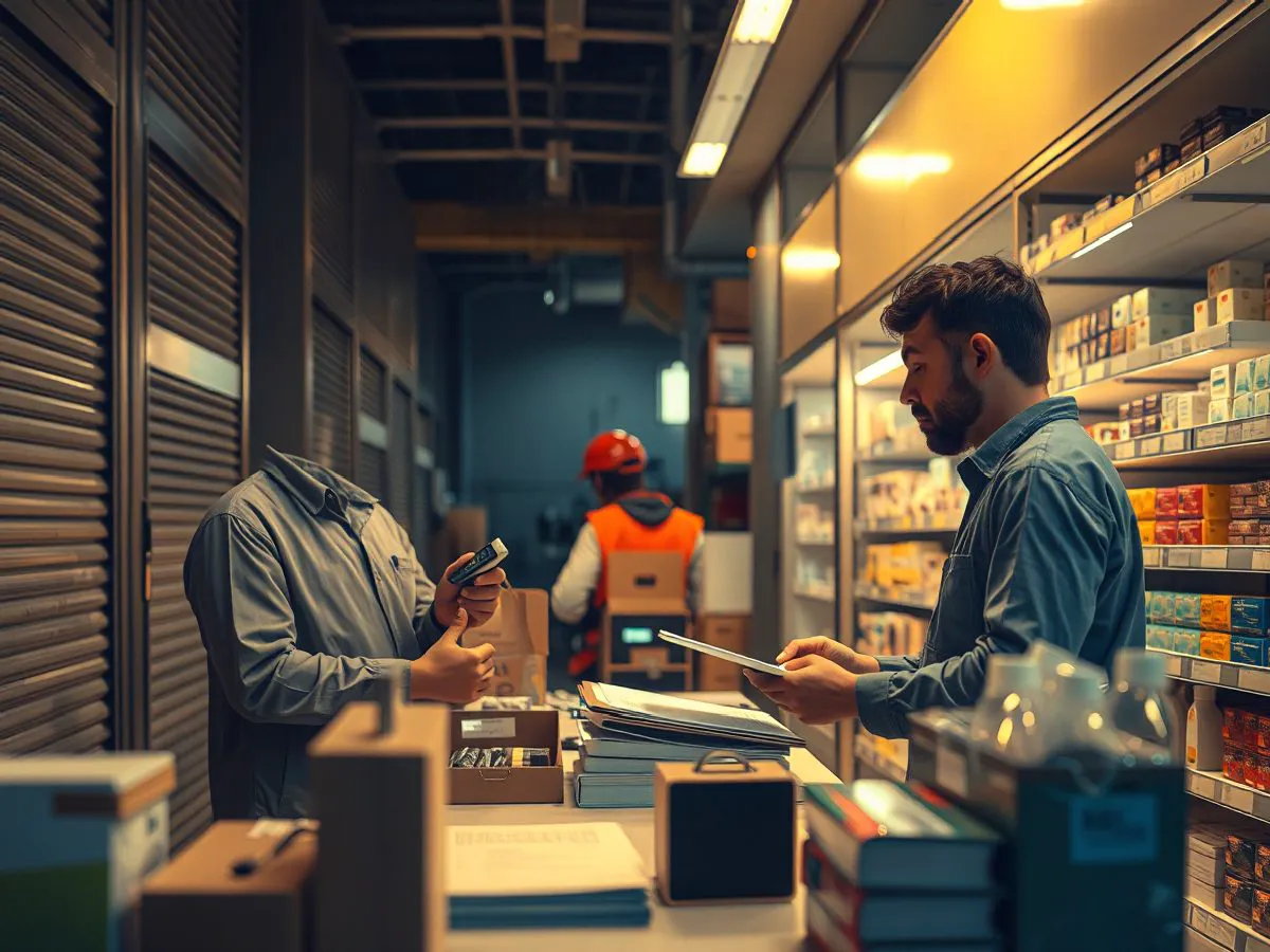 夜间门店盘点场景，工作人员使用扫描枪清点商品
